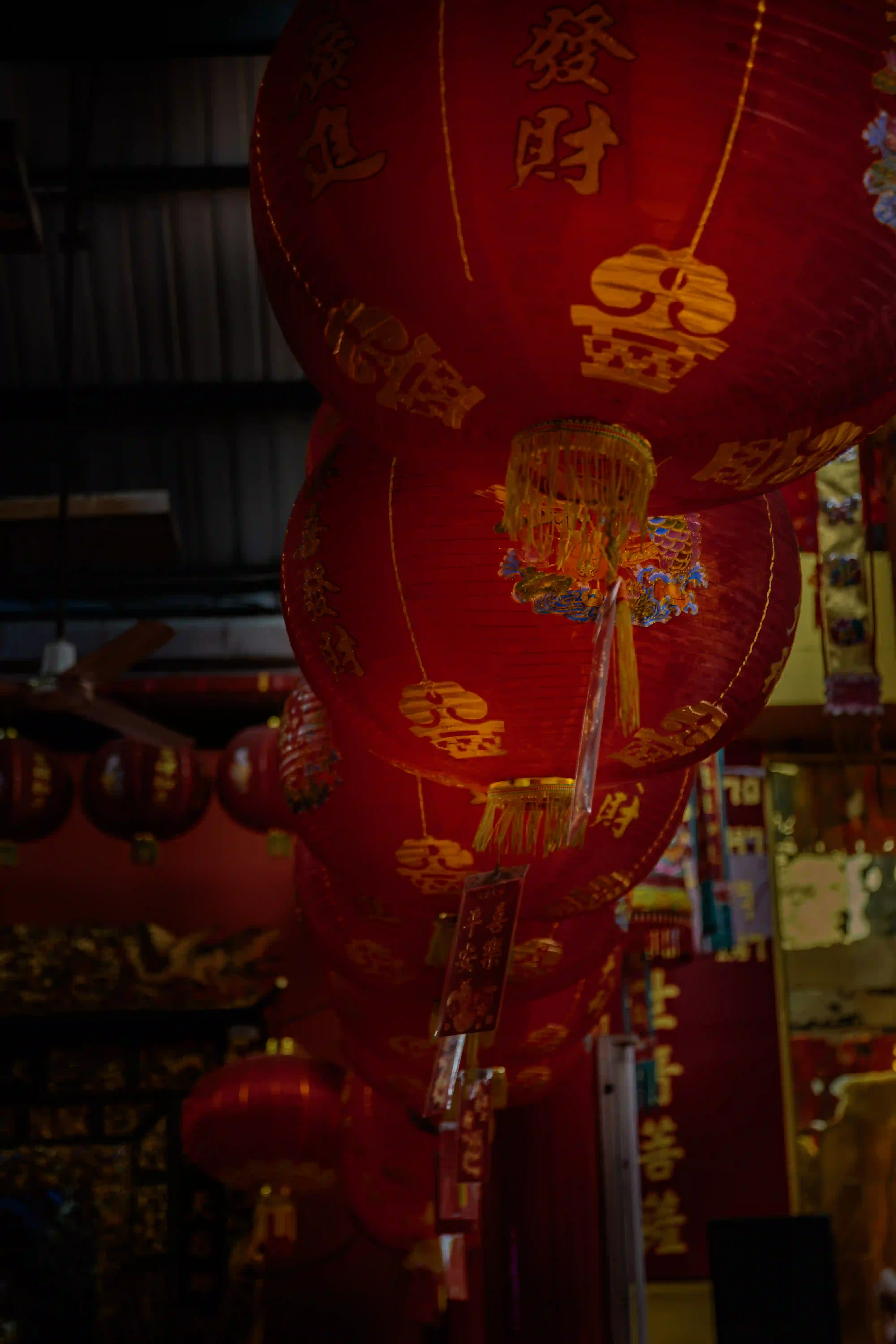 Red lanterns — hanging lanterns at the foundation shrine