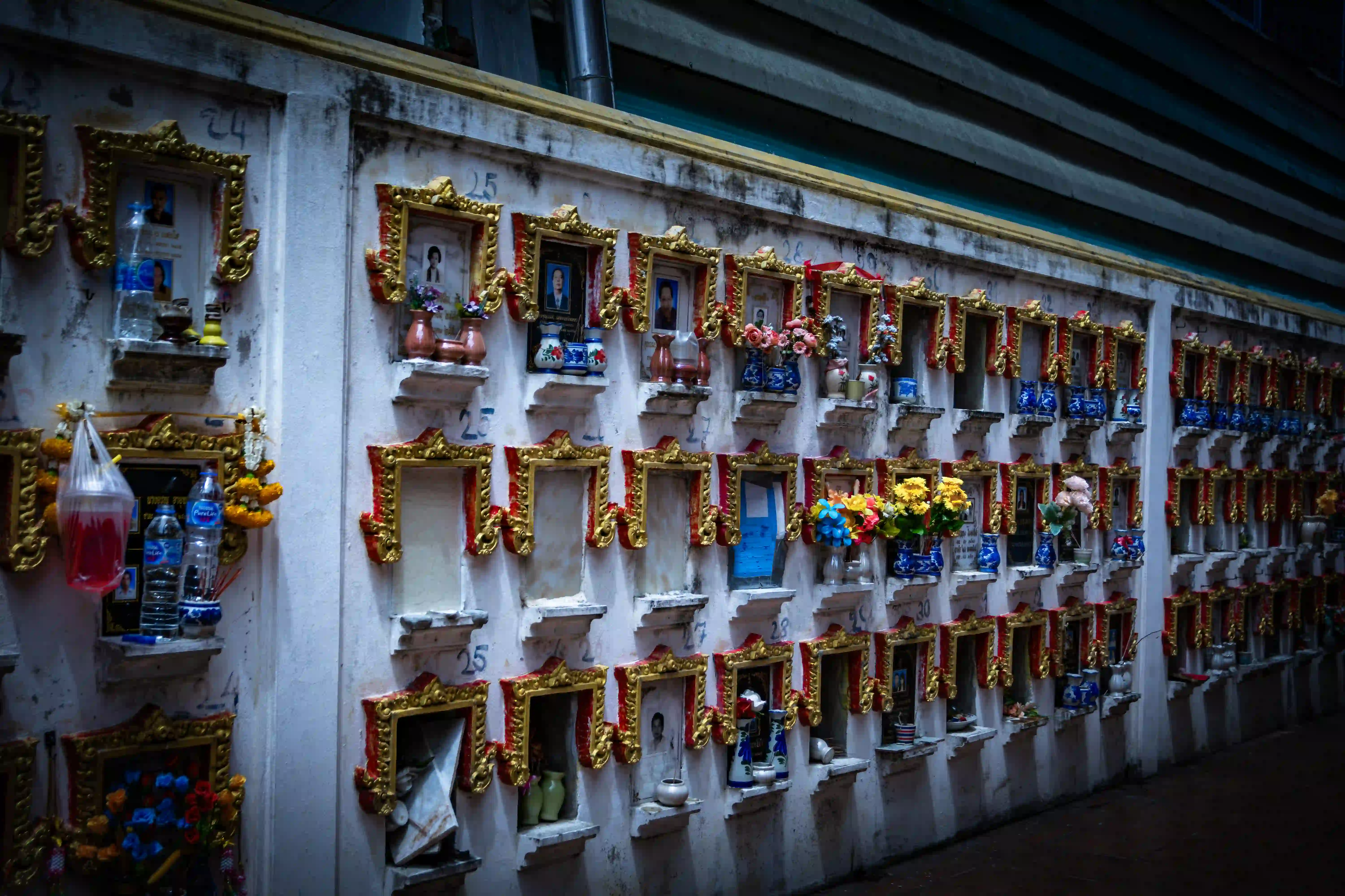 Columbarium niches — memorial niches inside the temple