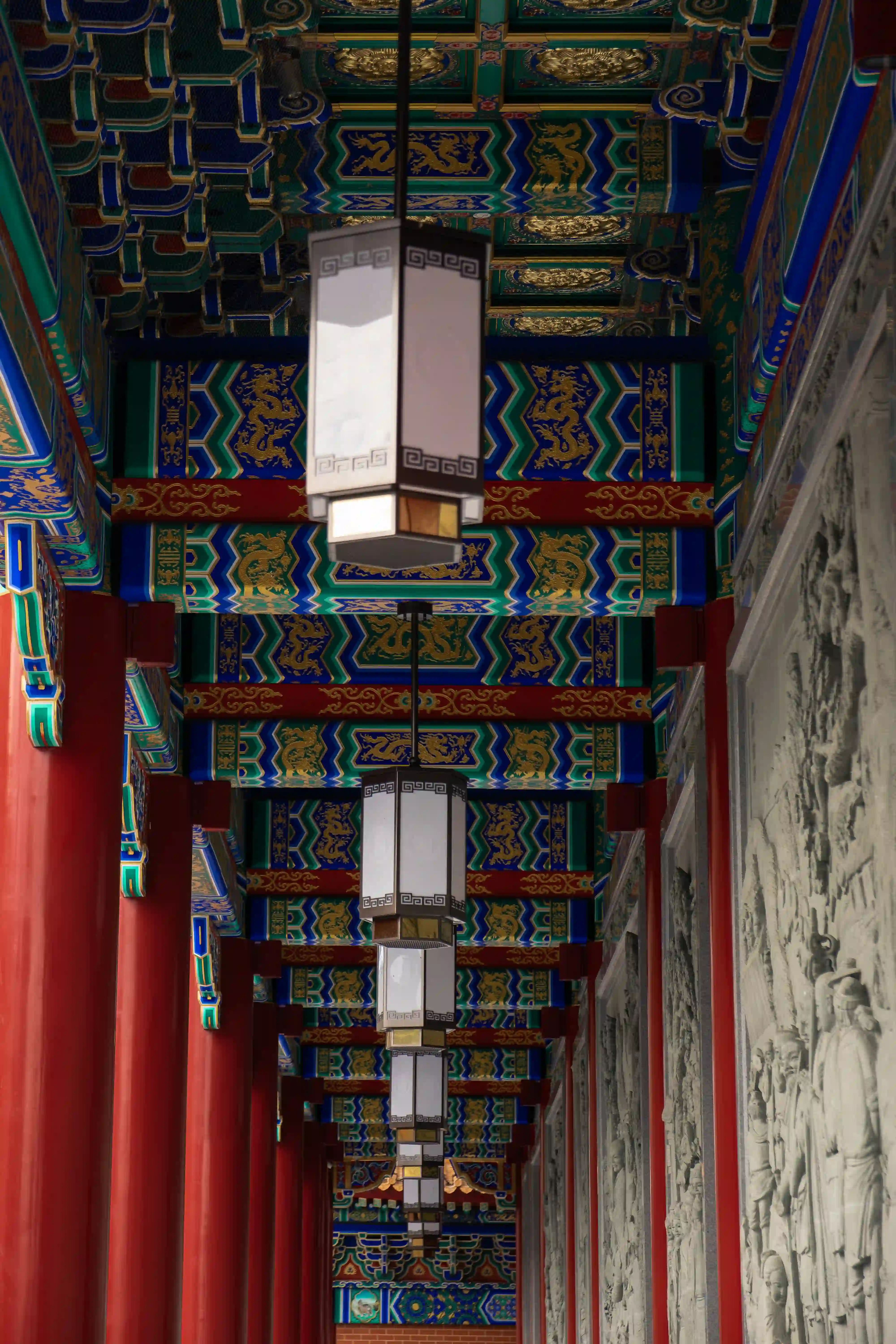 Corridor with lanterns — red lanterns lining the walkway